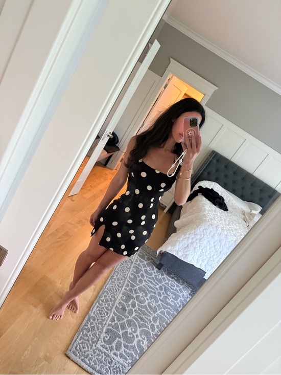 Reformation Dresses & Skirts - Reformation Black Mini Dress with White Polka Dots